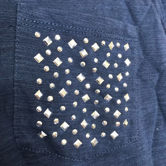 NWT Rebecca Malone Women's 3/4 Sleeve Decorative Pocket Top Blue Silver Large - Picture 5 of 10